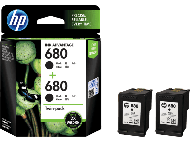 HP 680 2-pack Black Original Ink 