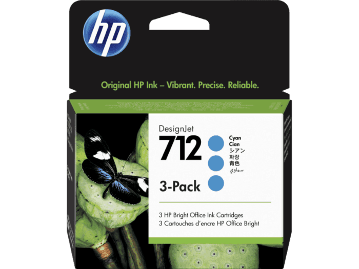 HP 712 Cyan 29-ml 3-Pack Original HP Ink Cartridges (3ED77A) for DesignJet T650, T230, T210 & Studio Plotter Printers
