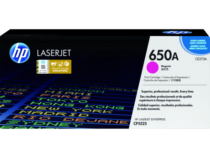 HP 650A Magenta Original LaserJet Toner Cartridge (CE273A) - Center facing