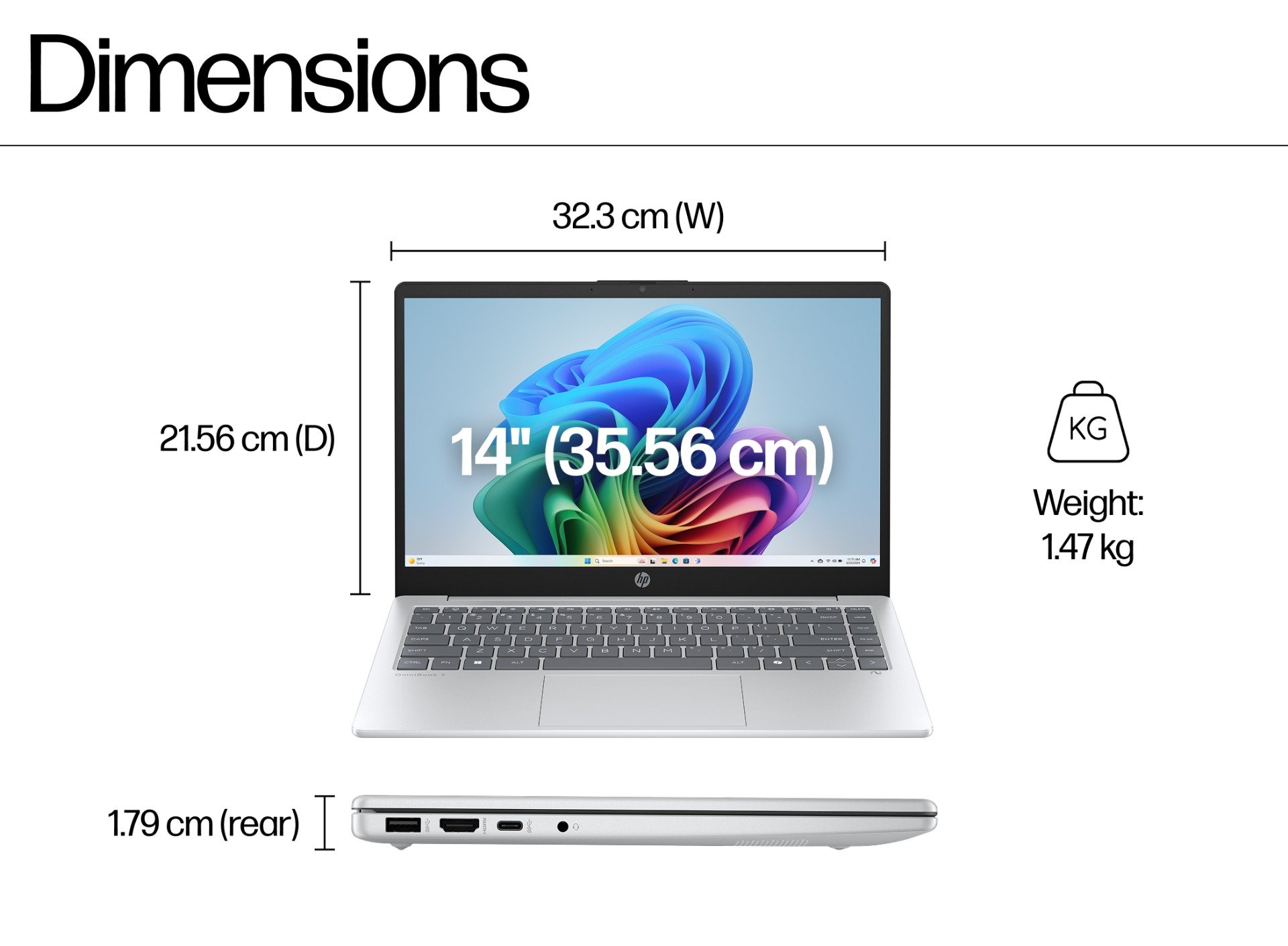 HP OmniBook 3 14 inch Laptop Next Gen AI 14-ha0336AU, Silver