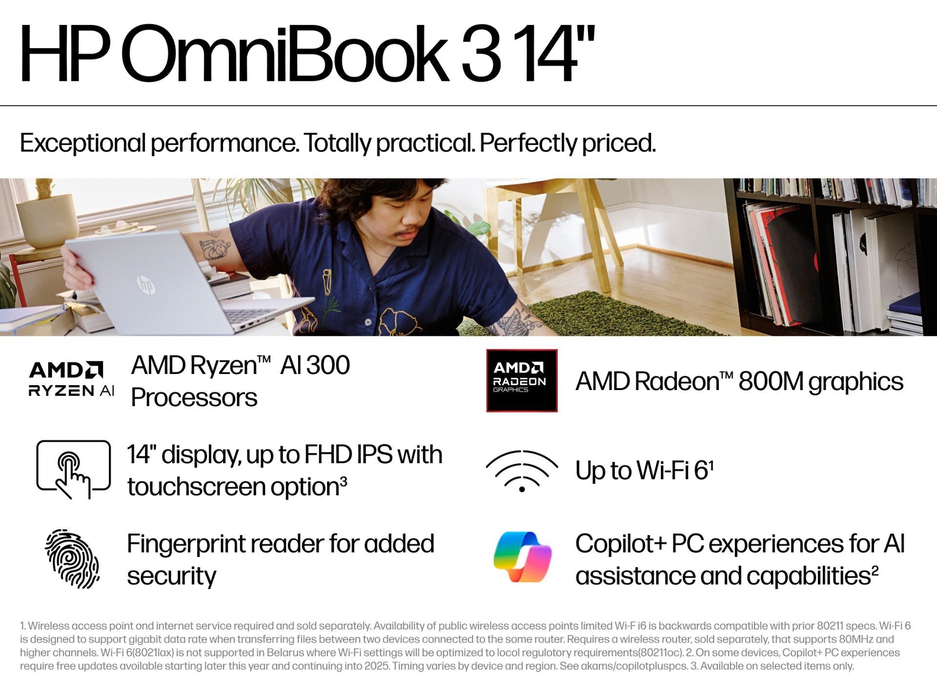 HP OmniBook 3 14 inch Laptop Next Gen AI 14-ha0335AU, Silver